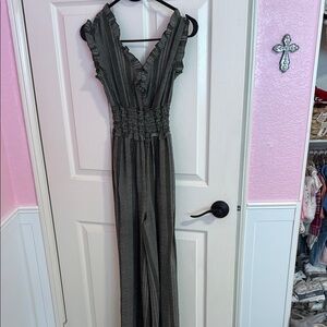 Green and White Striped Jumpsuit